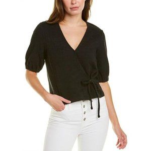Madewell Texture & Thread Puff-Sleeve Wrap Top (Black - Size XXS)